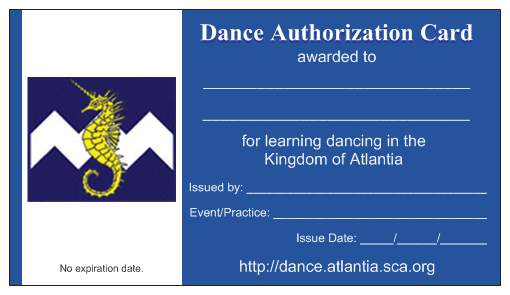 Front of the Atlantian Dance Authorization Card